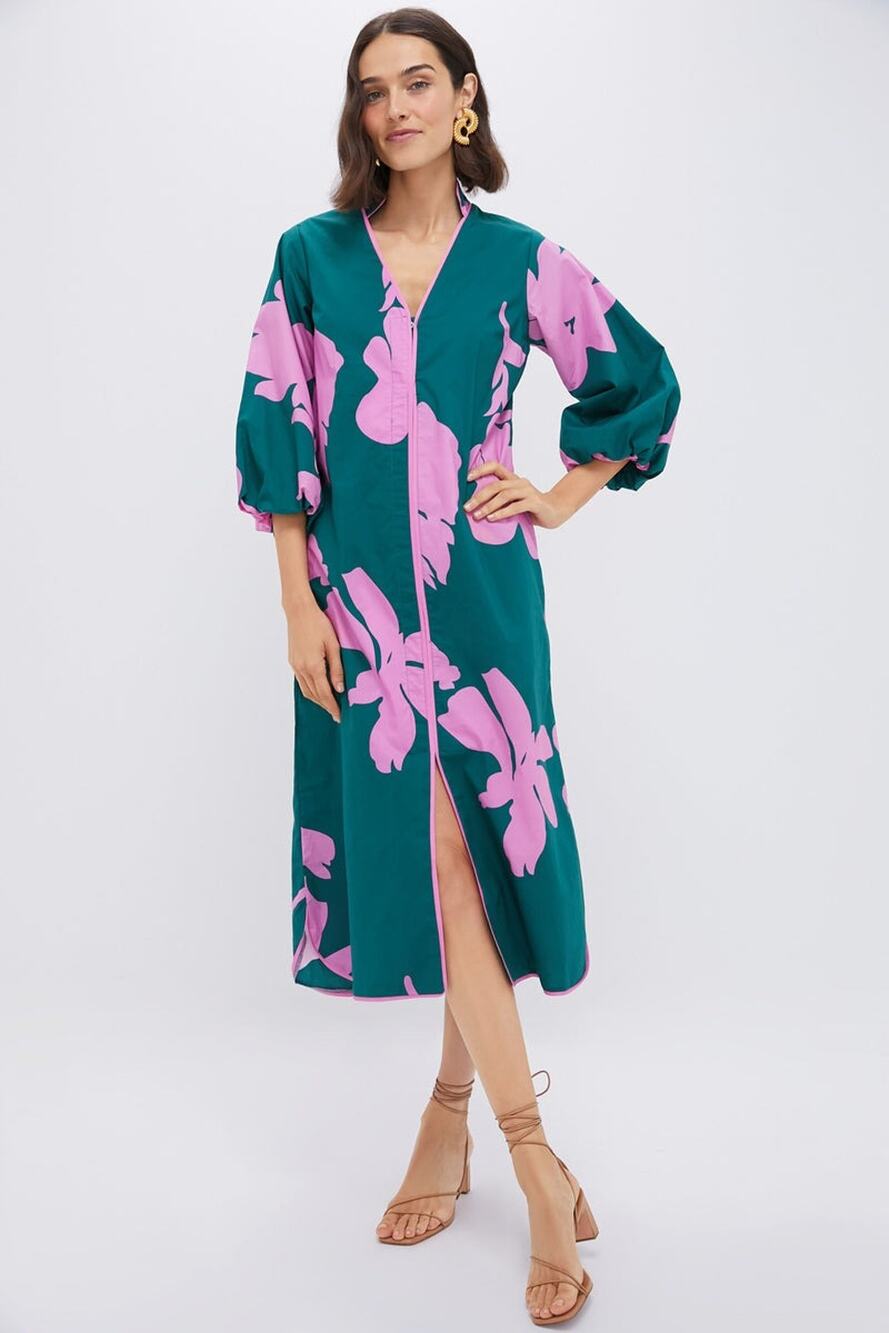 HYACINTH HOUSE Hunter Green & Pink Floral Arem Caftan Size XL NWT
